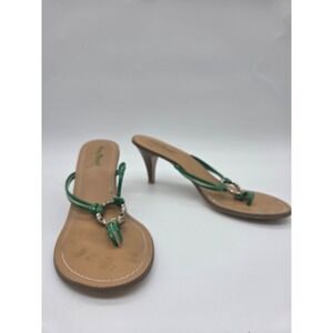 Womens Kitten Heel Sandals 7.5 Green Good Strappy Rhinestone Anne Michelle